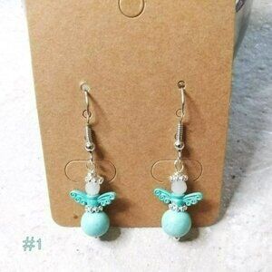 🍂🍁🍃 3/$25!!! Tiny Aqua Painted Patina Angel Earrings! Love & Blessings